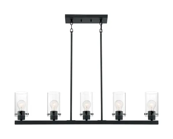 Sommerset 5-Light Island Pendant in Matte Black with Clear Glass - Image 3