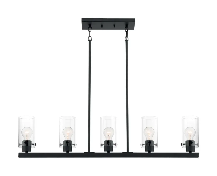 Sommerset 5-Light Island Pendant in Matte Black with Clear Glass - Image 3