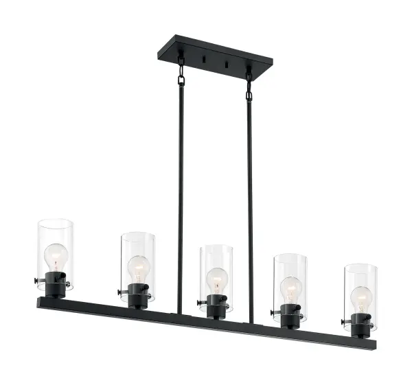 Sommerset 5-Light Island Pendant in Matte Black with Clear Glass - Image 4