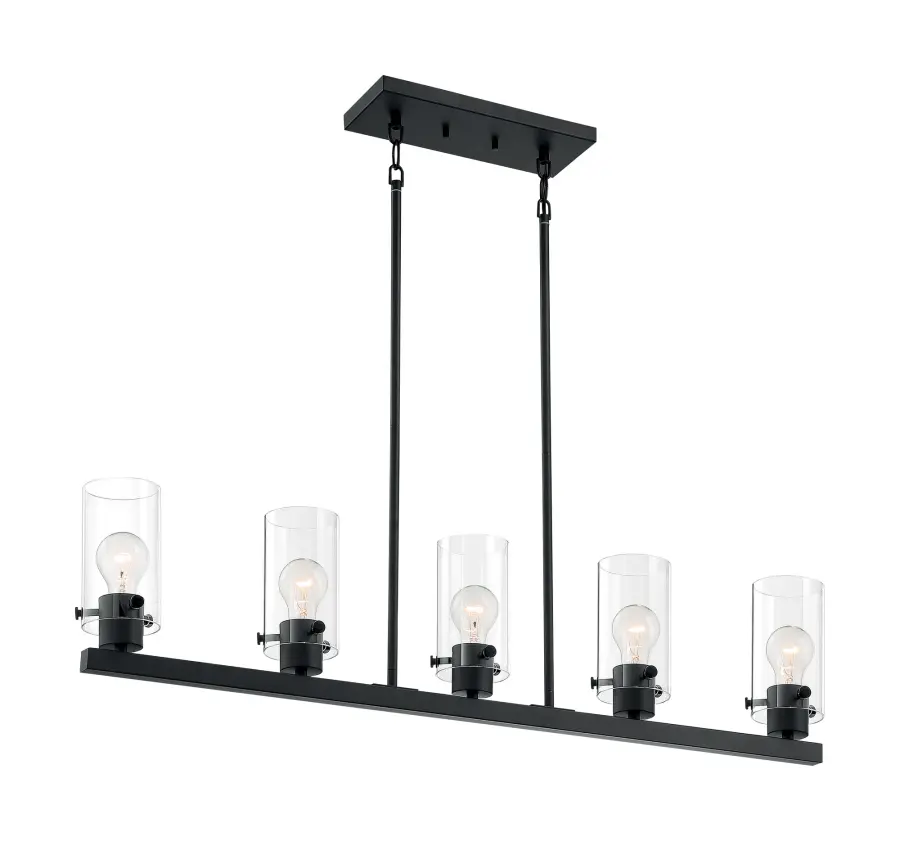 Sommerset 5-Light Island Pendant in Matte Black with Clear Glass - Image 4