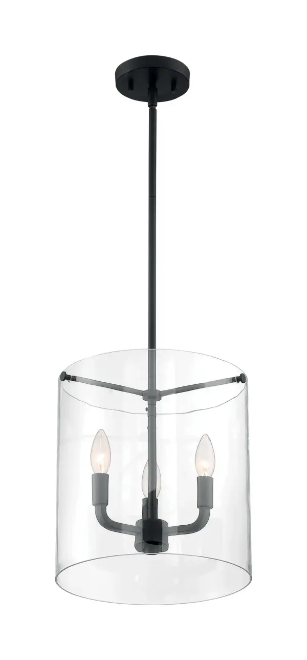 Sommerset 3-Light Pendant in Matte Black with Clear Glass - Image 1