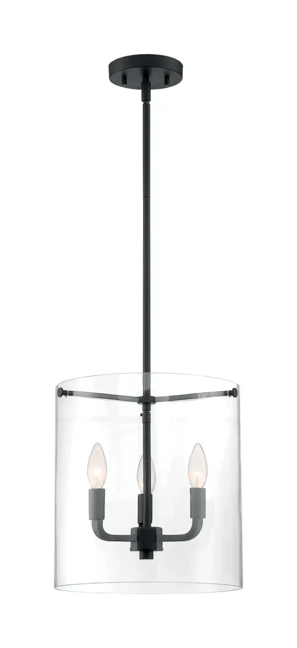 Sommerset 3-Light Pendant in Matte Black with Clear Glass - Image 3