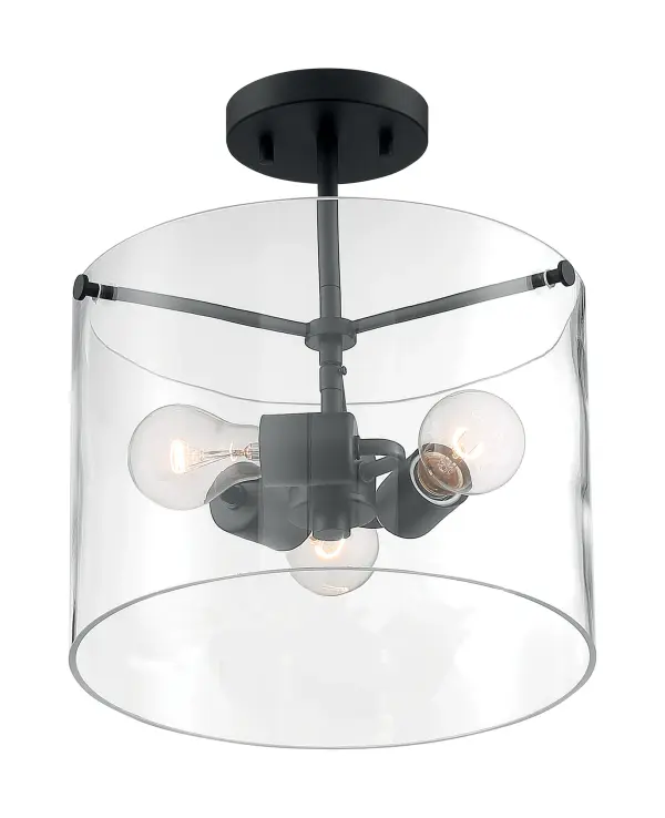 Sommerset 3-Light Semi-Flush Mount in Matte Black with Clear Glass - Image 1