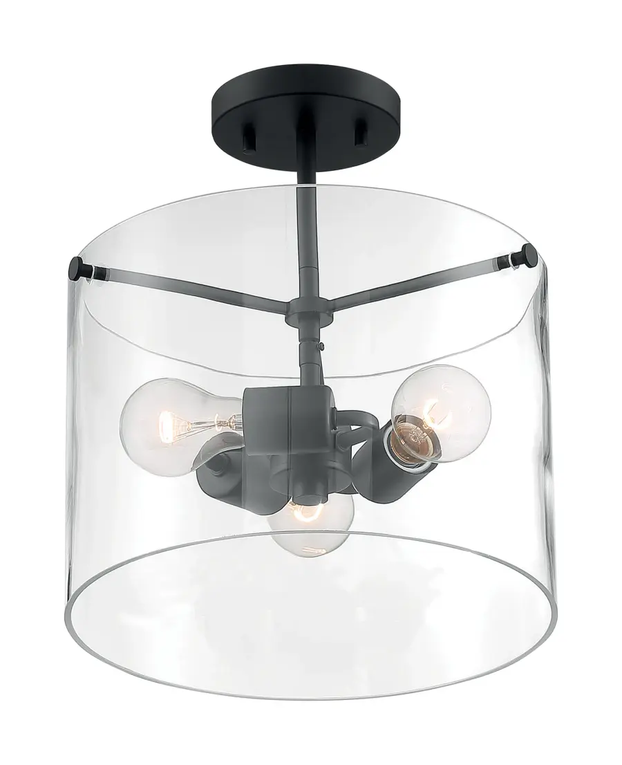 Sommerset 3-Light Semi-Flush Mount in Matte Black with Clear Glass - Image 2