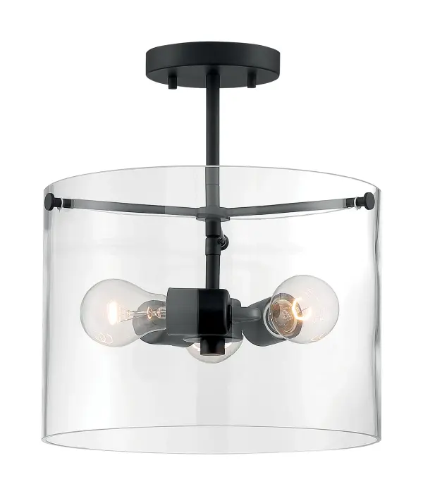 Sommerset 3-Light Semi-Flush Mount in Matte Black with Clear Glass - Image 3