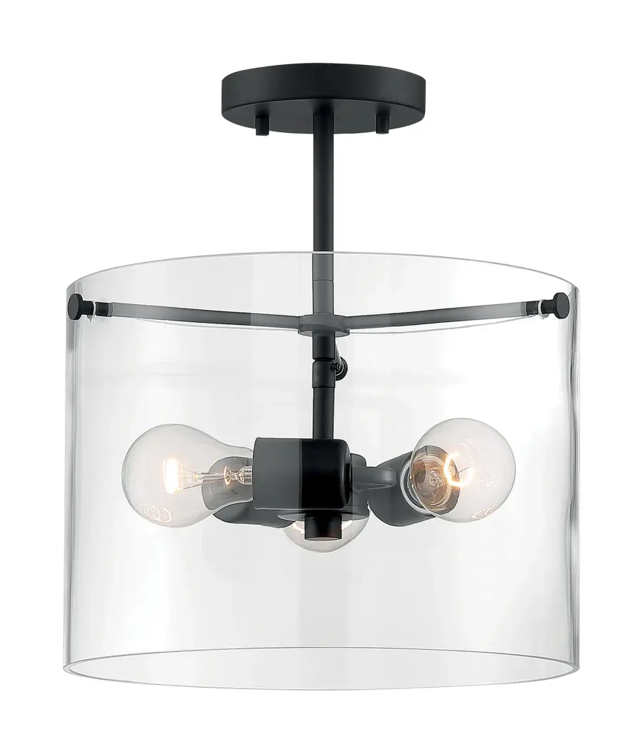 Sommerset 3-Light Semi-Flush Mount in Matte Black with Clear Glass - Image 3