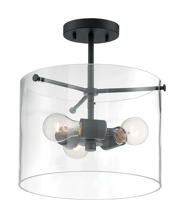 Sommerset 3-Light Semi-Flush Mount in Matte Black with Clear Glass - Image 4