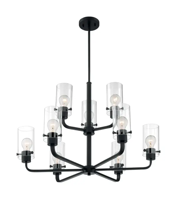 Sommerset 9-Light Chandelier in Matte Black with Clear Glass - Image 1