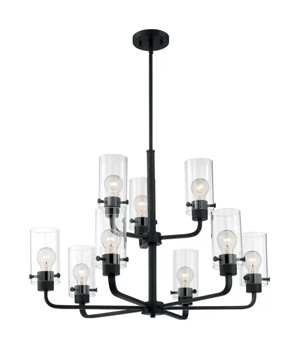 Sommerset 9-Light Chandelier in Matte Black with Clear Glass - Image 3