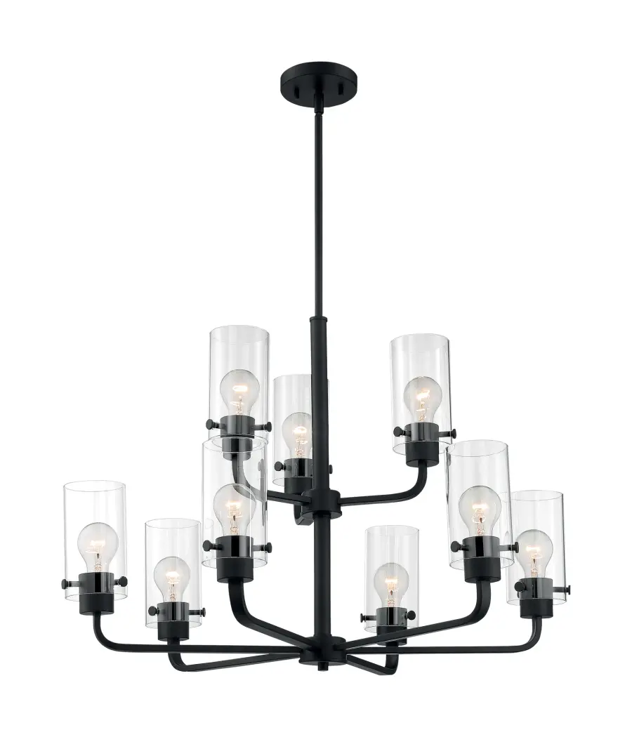 Sommerset 9-Light Chandelier in Matte Black with Clear Glass - Image 3