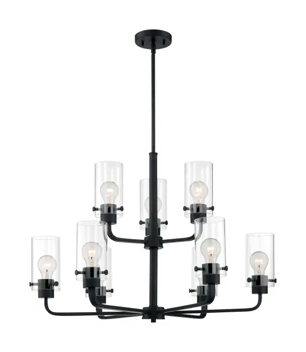 Sommerset 9-Light Chandelier in Matte Black with Clear Glass - Image 4