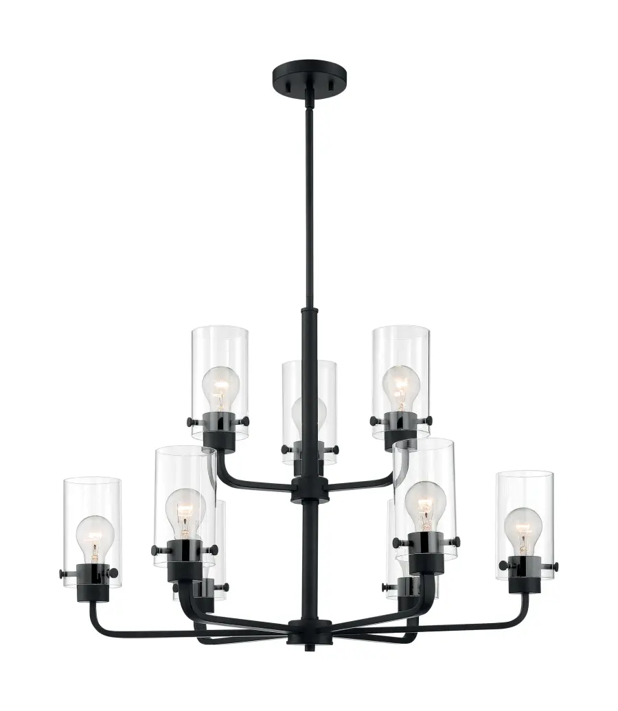 Sommerset 9-Light Chandelier in Matte Black with Clear Glass - Image 4