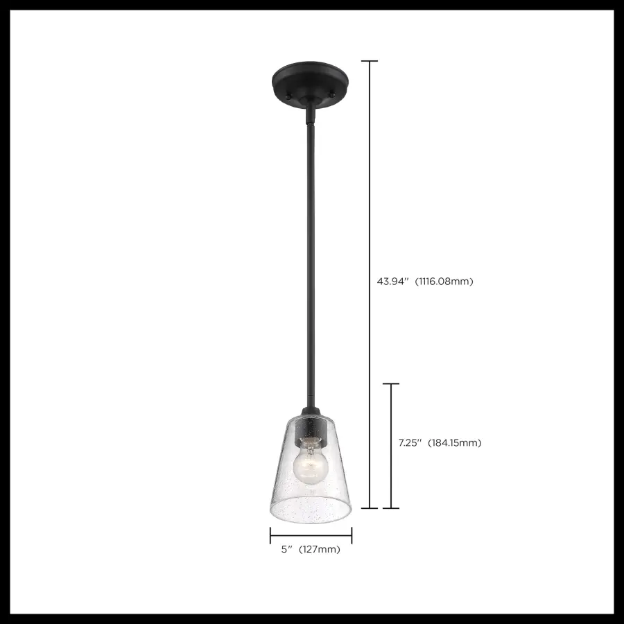 Bransel Mini Pendant - Matte Black with Clear Seeded Glass - Image 7