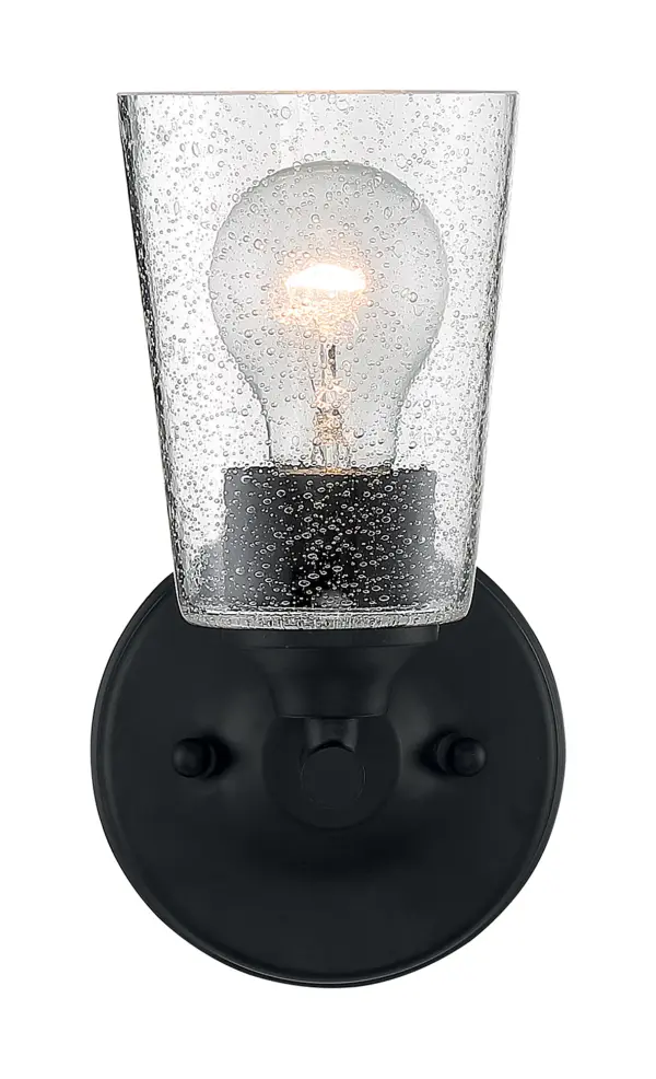 Bransel 1-Light Vanity Fixture in Matte Black with Clear Seeded Glass - Image 3
