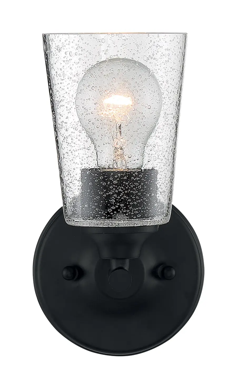 Bransel 1-Light Vanity Fixture in Matte Black with Clear Seeded Glass - Image 3