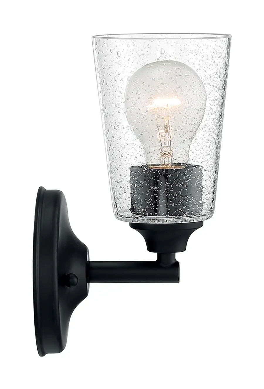 Bransel 1-Light Vanity Fixture in Matte Black with Clear Seeded Glass - Image 4
