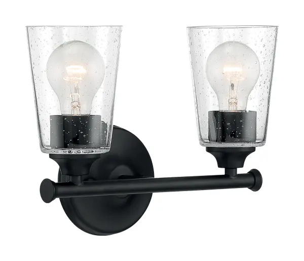 Bransel 2-Light Vanity Fixture in Matte Black with Clear Seeded Glass - Image 2