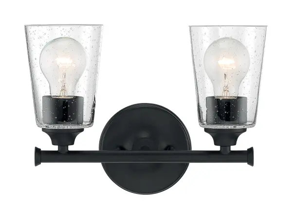 Bransel 2-Light Vanity Fixture in Matte Black with Clear Seeded Glass - Image 3