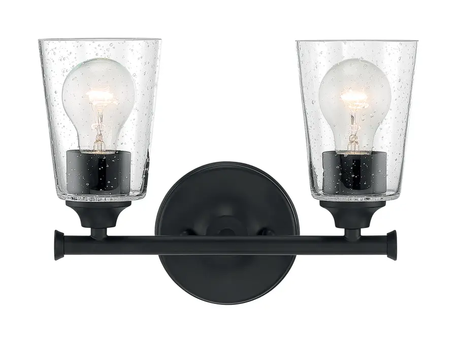 Bransel 2-Light Vanity Fixture in Matte Black with Clear Seeded Glass - Image 3