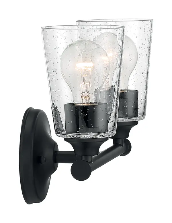 Bransel 2-Light Vanity Fixture in Matte Black with Clear Seeded Glass - Image 4