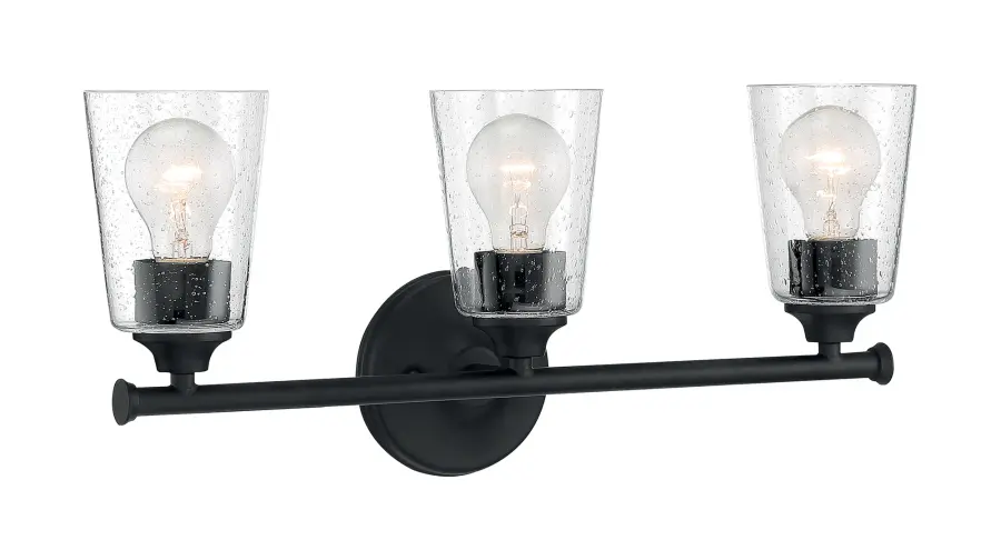 Bransel 3-Light Vanity Fixture in Matte Black with Clear Seeded Glass - Image 2