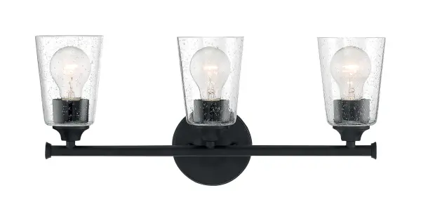 Bransel 3-Light Vanity Fixture in Matte Black with Clear Seeded Glass - Image 3