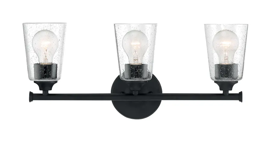 Bransel 3-Light Vanity Fixture in Matte Black with Clear Seeded Glass - Image 3
