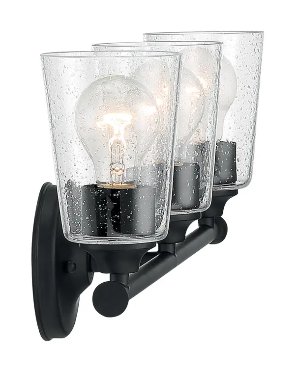 Bransel 3-Light Vanity Fixture in Matte Black with Clear Seeded Glass - Image 4