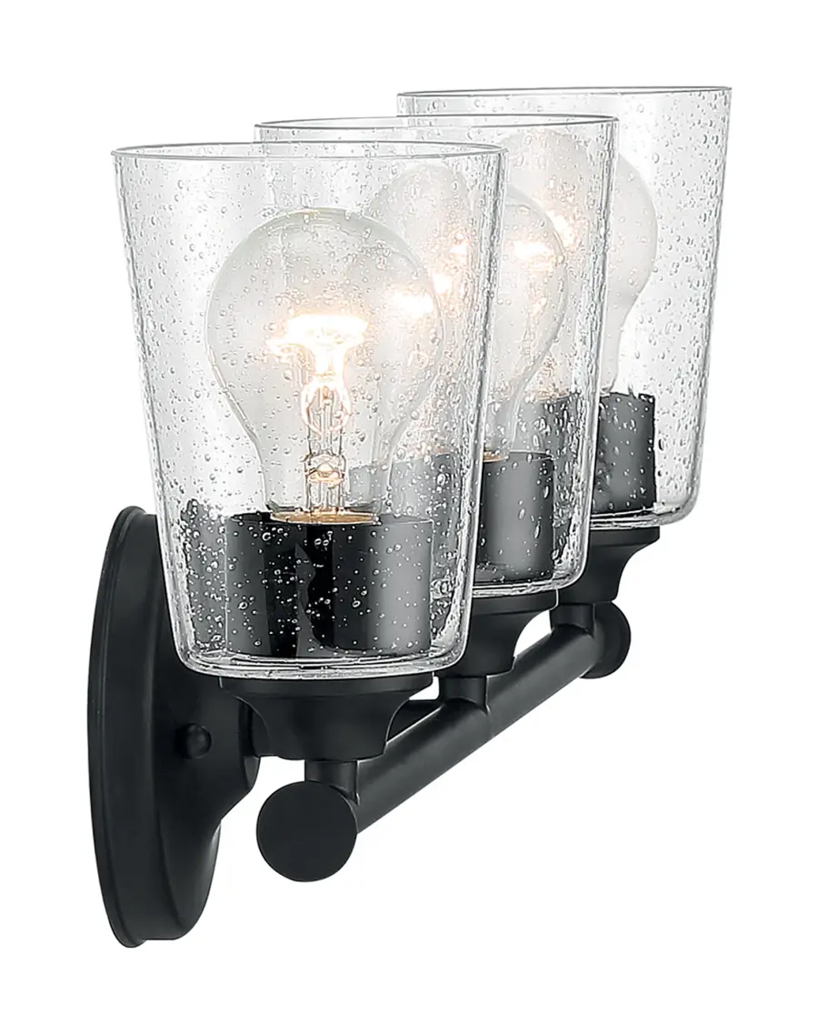 Bransel 3-Light Vanity Fixture in Matte Black with Clear Seeded Glass - Image 4