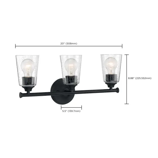 Bransel 3-Light Vanity Fixture in Matte Black with Clear Seeded Glass - Image 5