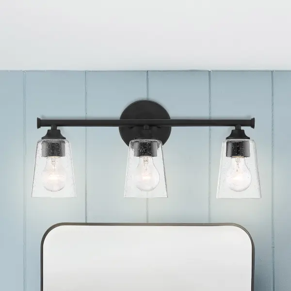 Bransel 3-Light Vanity Fixture in Matte Black with Clear Seeded Glass - Image 7