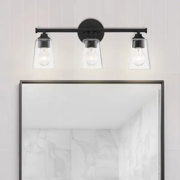 Bransel 3-Light Vanity Fixture in Matte Black with Clear Seeded Glass - Image 9