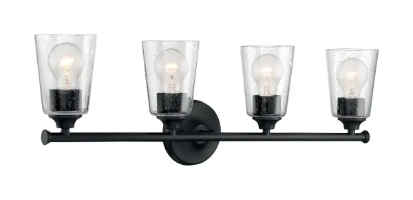 Bransel 4-Light Vanity Fixture in Matte Black with Clear Seeded Glass - Image 2