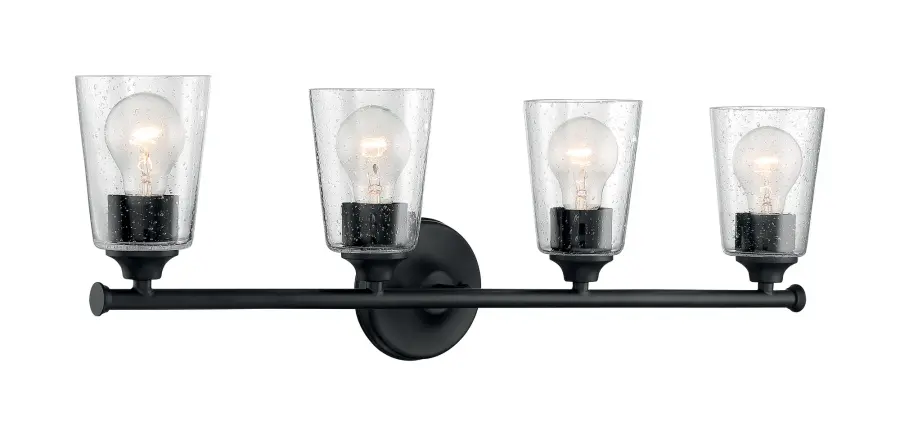 Bransel 4-Light Vanity Fixture in Matte Black with Clear Seeded Glass - Image 2
