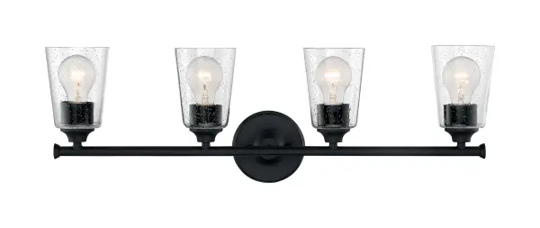 Bransel 4-Light Vanity Fixture in Matte Black with Clear Seeded Glass - Image 3
