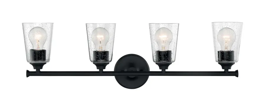 Bransel 4-Light Vanity Fixture in Matte Black with Clear Seeded Glass - Image 3