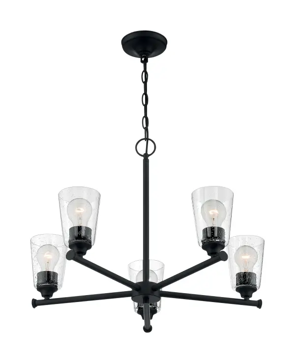 Bransel 5-Light Chandelier in Matte Black with Clear Seeded Glass - Image 1
