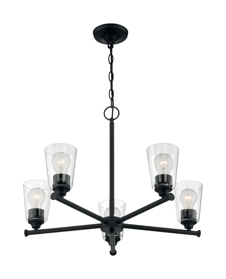 Bransel 5-Light Chandelier in Matte Black with Clear Seeded Glass - Image 1