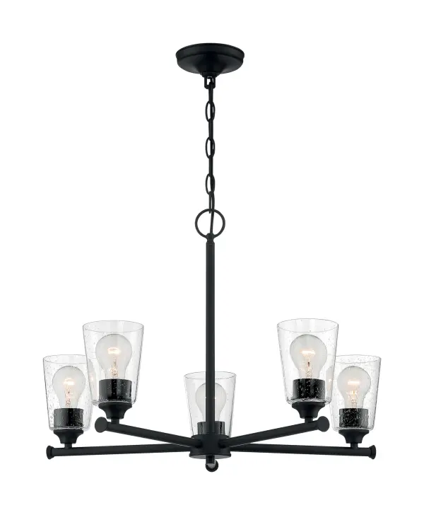 Bransel 5-Light Chandelier in Matte Black with Clear Seeded Glass - Image 3
