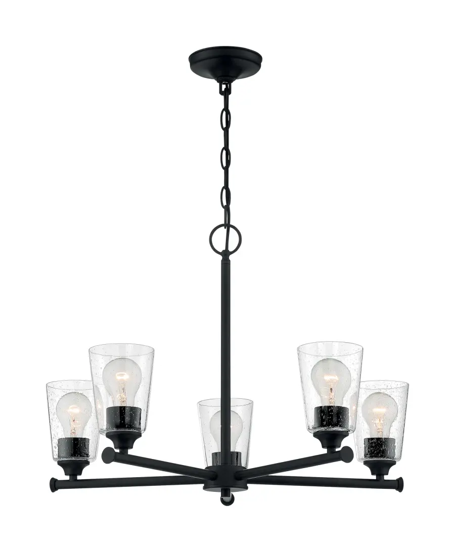 Bransel 5-Light Chandelier in Matte Black with Clear Seeded Glass - Image 3
