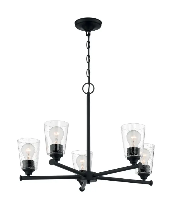 Bransel 5-Light Chandelier in Matte Black with Clear Seeded Glass - Image 4