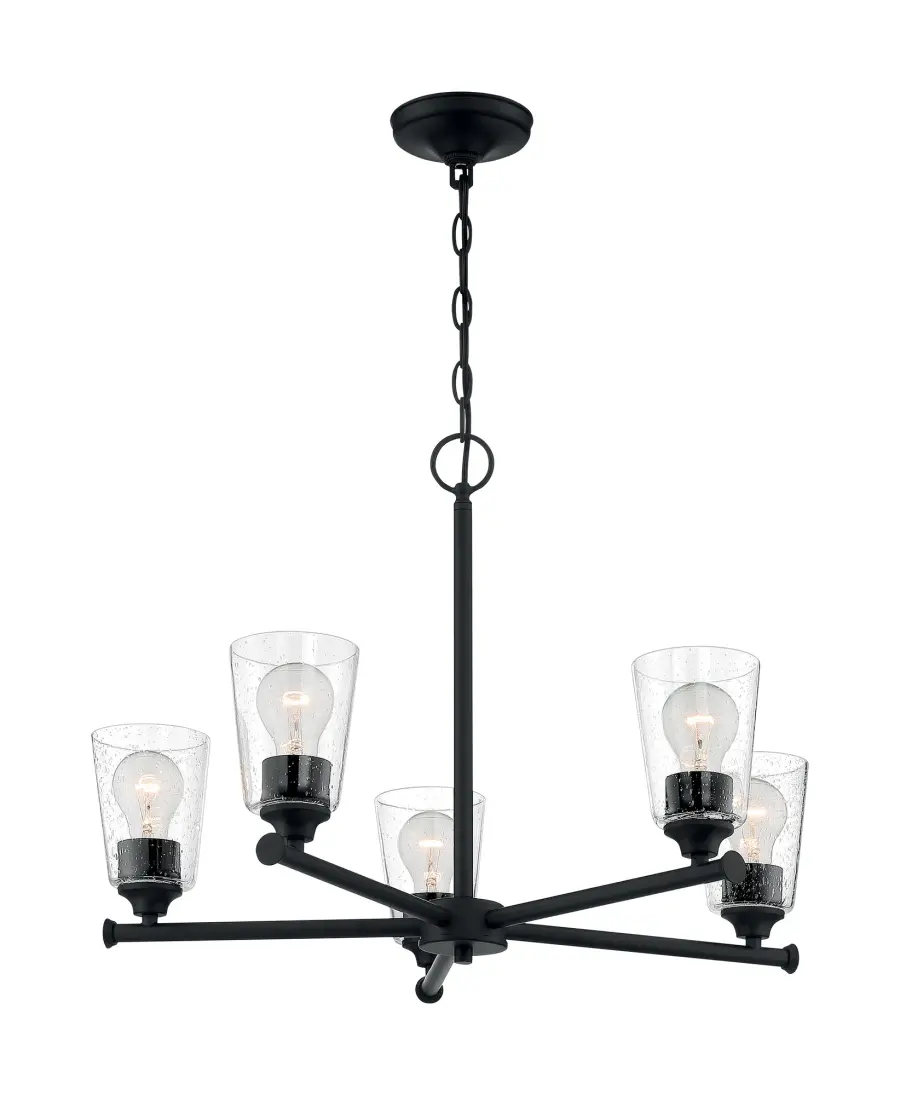 Bransel 5-Light Chandelier in Matte Black with Clear Seeded Glass - Image 4