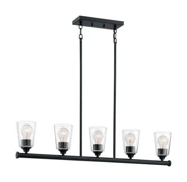 Bransel 5-Light Island Pendant in Matte Black with Clear Seeded Glass - Image 2