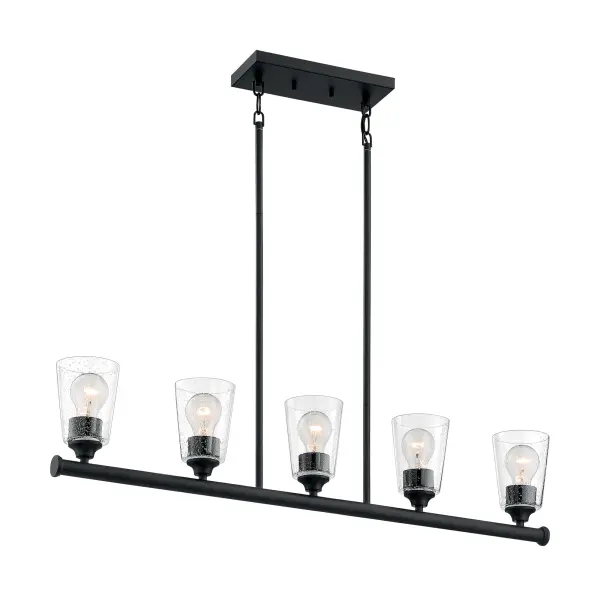 Bransel 5-Light Island Pendant in Matte Black with Clear Seeded Glass - Image 3