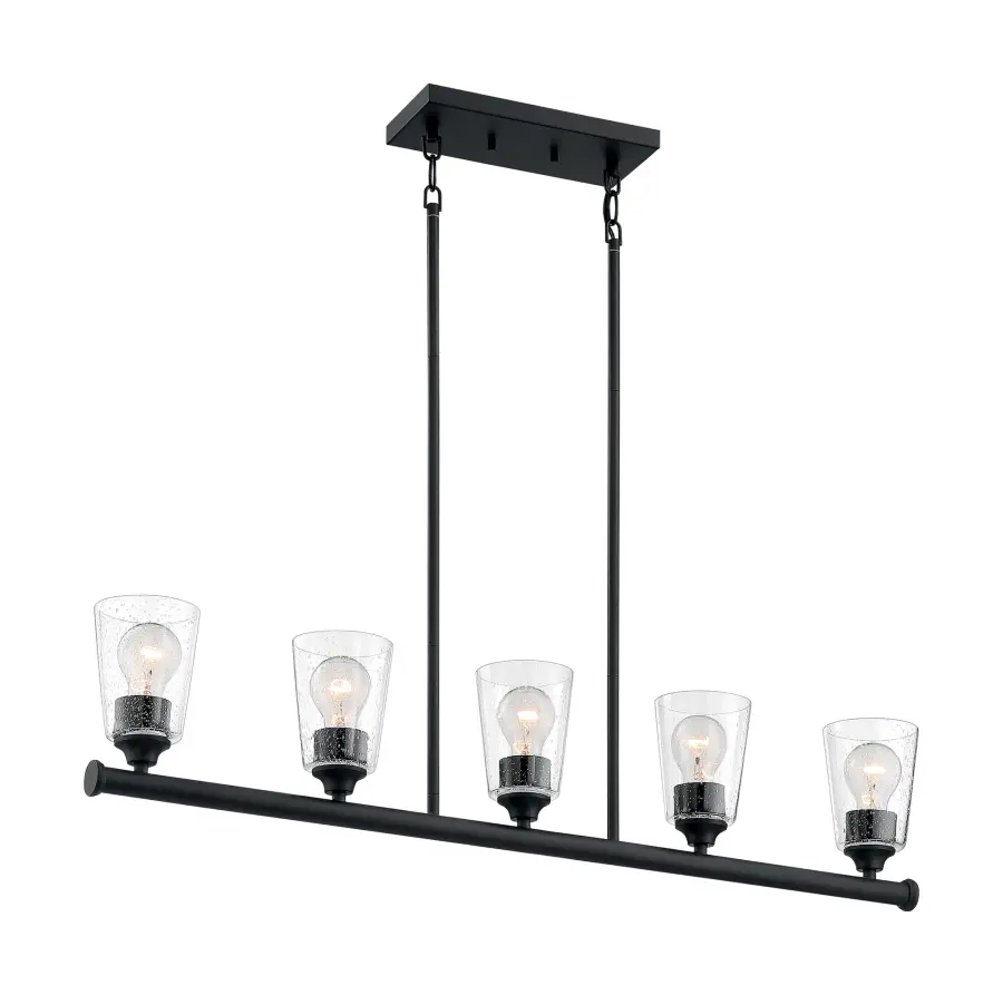 Bransel 5-Light Island Pendant in Matte Black with Clear Seeded Glass - Image 3