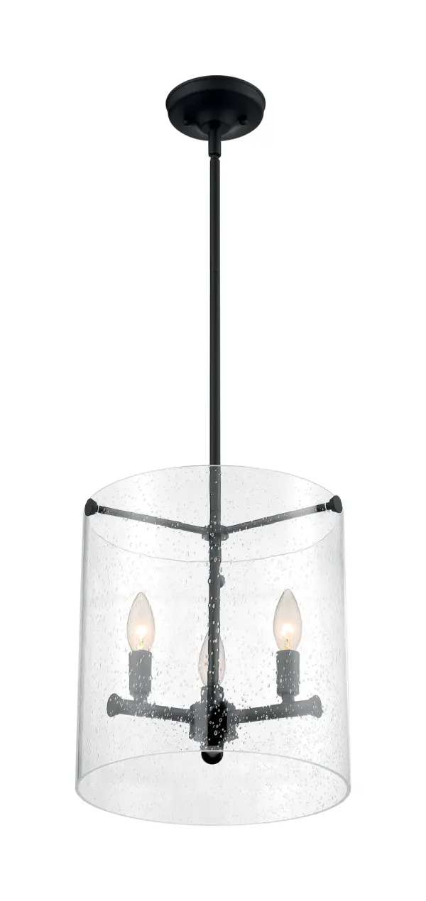Bransel 3-Light Pendant in Matte Black with Clear Seeded Glass - Image 1