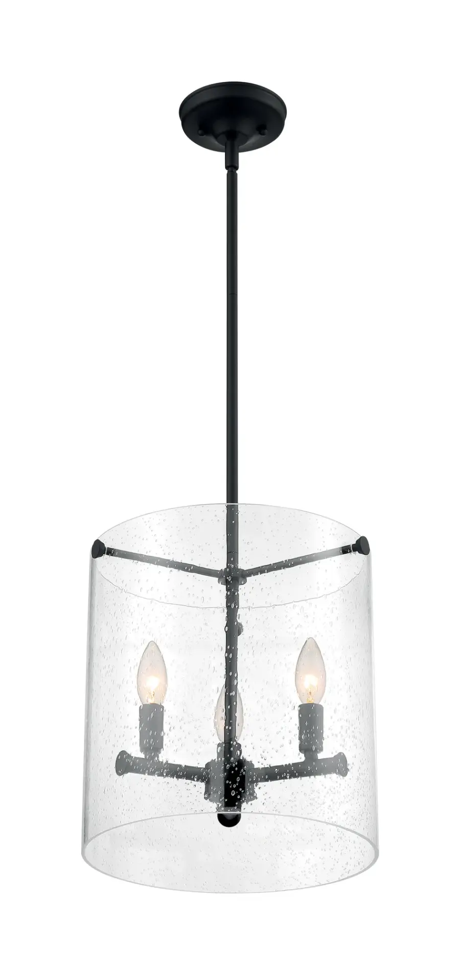 Bransel 3-Light Pendant in Matte Black with Clear Seeded Glass - Image 1
