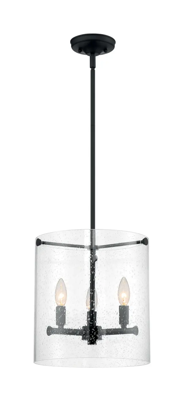 Bransel 3-Light Pendant in Matte Black with Clear Seeded Glass - Image 4