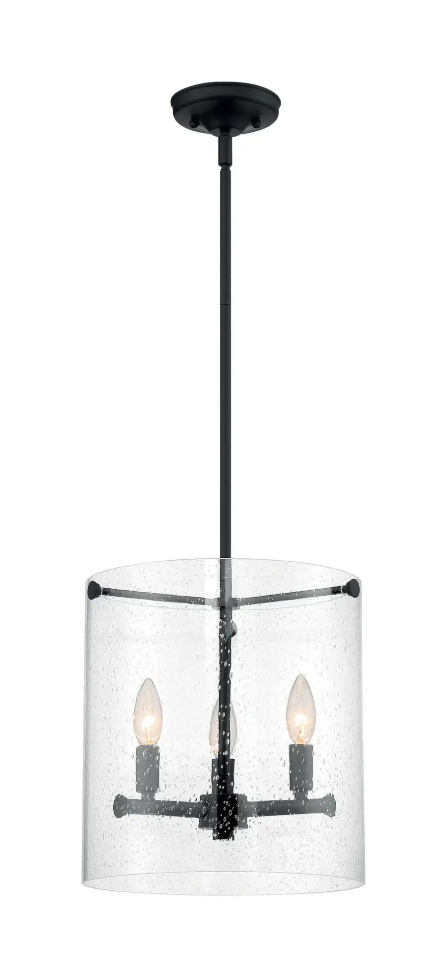 Bransel 3-Light Pendant in Matte Black with Clear Seeded Glass - Image 4
