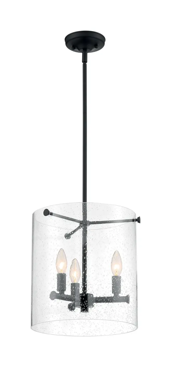 Bransel 3-Light Pendant in Matte Black with Clear Seeded Glass - Image 5